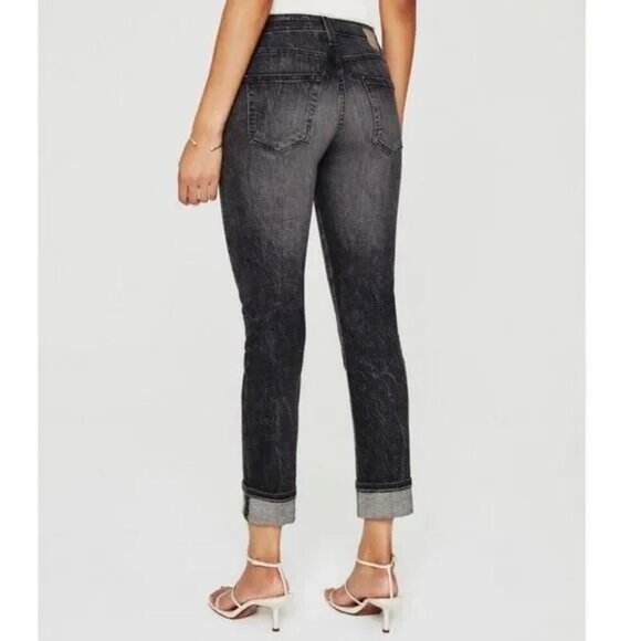 AG Ex Boyfriend Slouchy Slim Jeans in Black Roadway - Picture 3 of 14